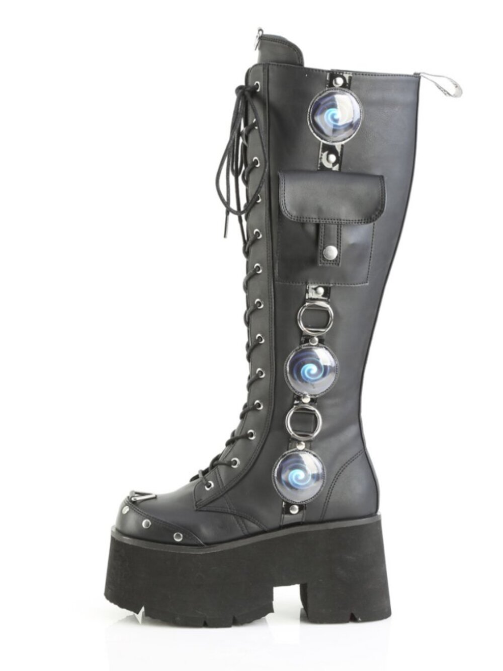 LED Light-Up Ashes Platform Lace-Up Knee-High Boot with Side Zip